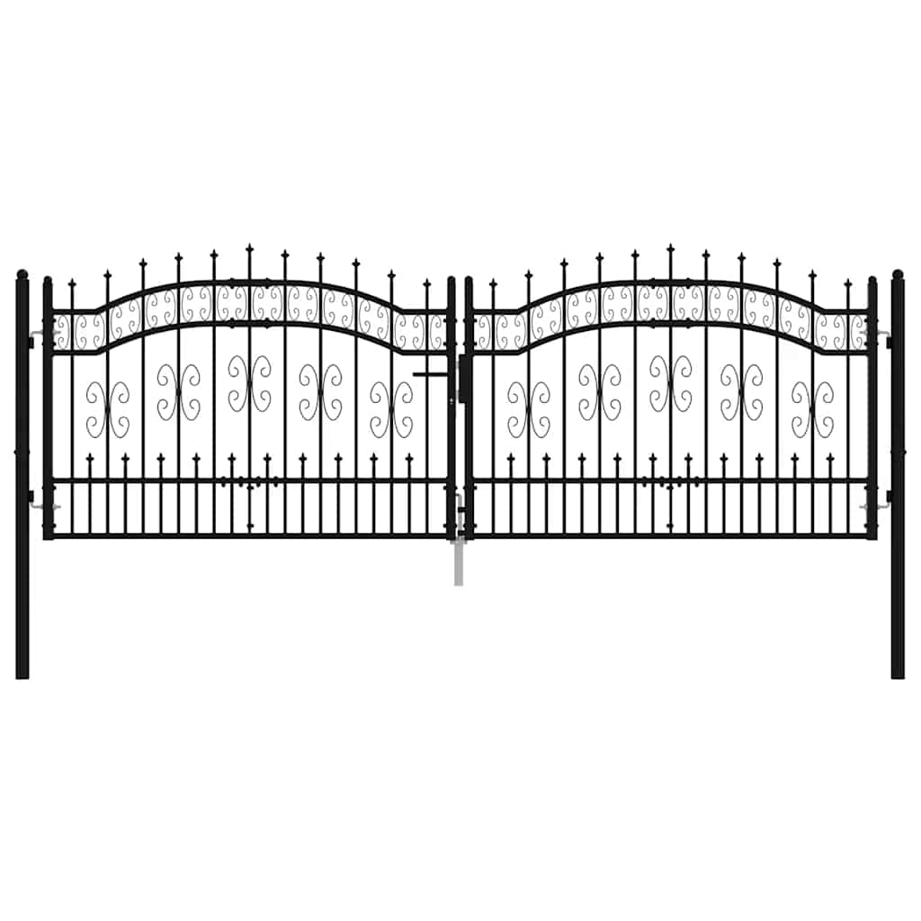 vidaXL Hekpoort met speerpunt zwart 305x100 cm gepoedercoat staal - Image 3