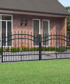 vidaXL Hekpoort met speerpunt zwart 305x100 cm gepoedercoat staal
