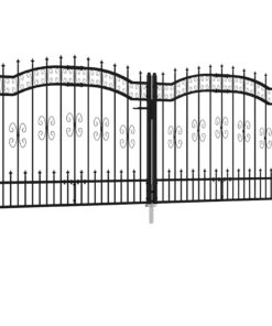 vidaXL Hekpoort met speerpunt zwart 305x125 cm gepoedercoat staal