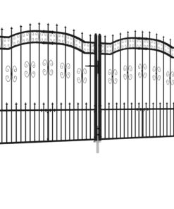 vidaXL Hekpoort met speerpunt zwart 305x150 cm gepoedercoat staal