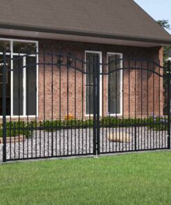 vidaXL Hekpoort met speerpunt zwart 305x150 cm gepoedercoat staal