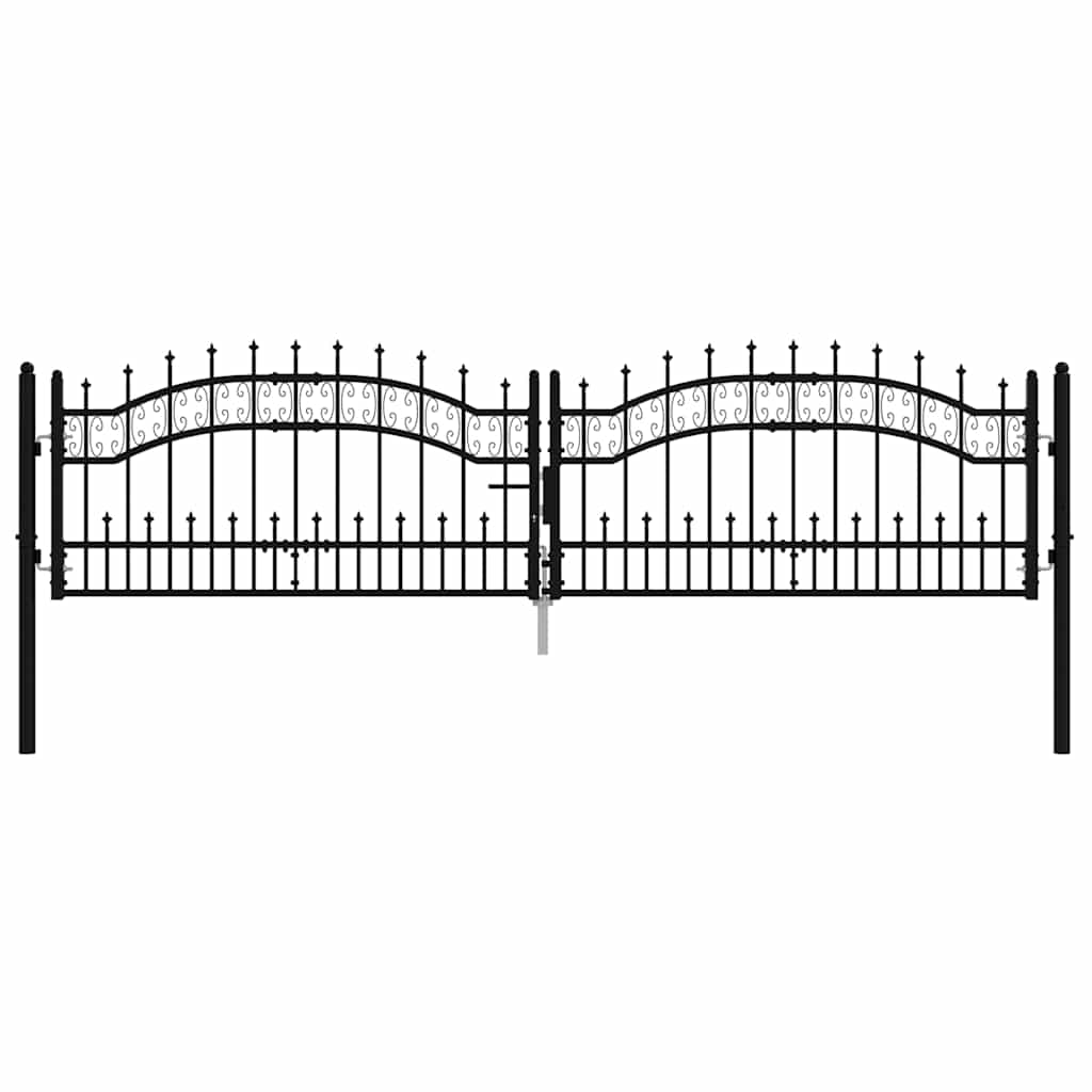 vidaXL Hekpoort met speerpunt zwart 305x75 cm gepoedercoat staal - Image 3