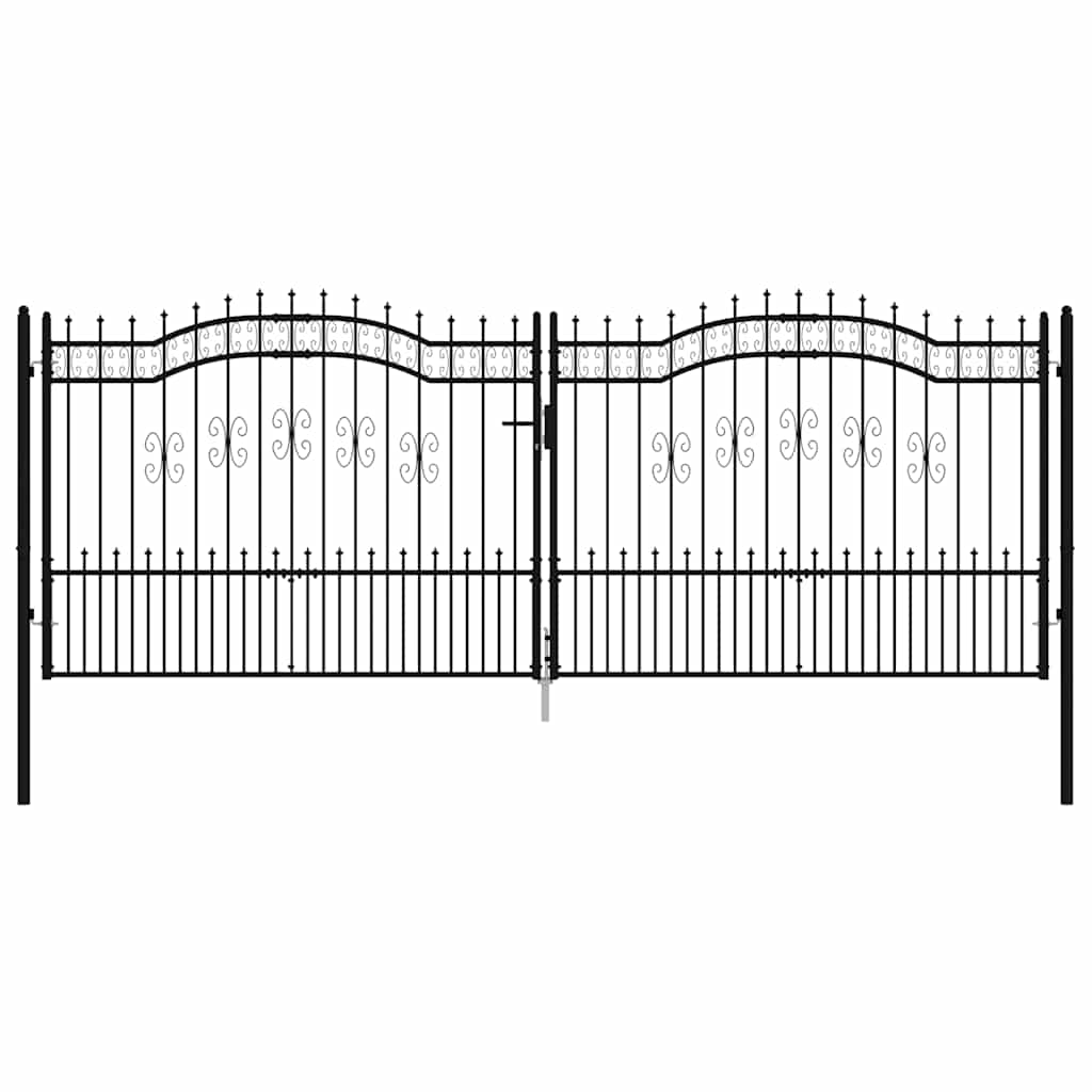vidaXL Hekpoort met speerpunt zwart 406x150 cm gepoedercoat staal - Image 3
