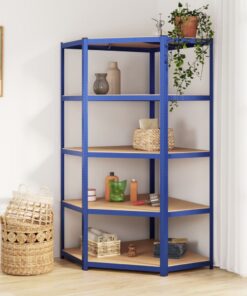vidaXL Hoekrek 5-laags staal en bewerkt hout blauw