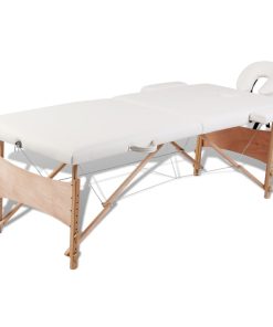 vidaXL Inklapbare massagetafel 2 zones met houten frame (creme)