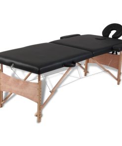 vidaXL Inklapbare massagetafel 2 zones met houten frame (zwart)