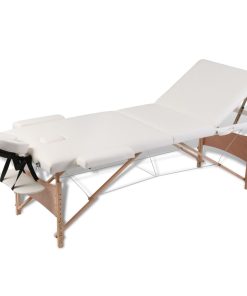 vidaXL Inklapbare massagetafel 3 zones met houten frame (creme)