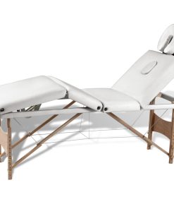 vidaXL Inklapbare massagetafel 4 zones met houten frame (creme)