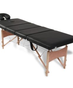 vidaXL Inklapbare massagetafel 4 zones met houten frame (zwart)