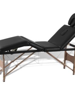 vidaXL Inklapbare massagetafel 4 zones met houten frame (zwart)