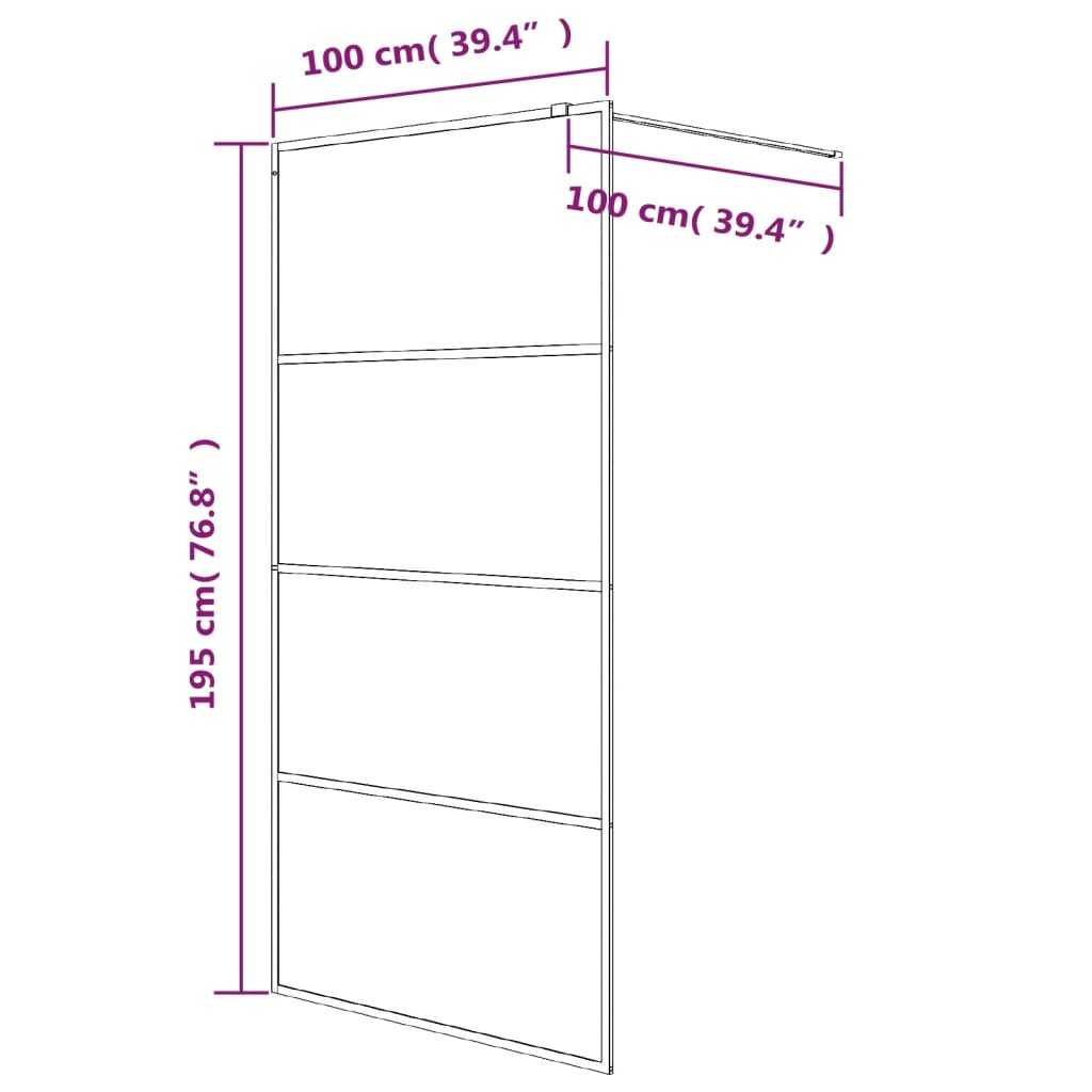 vidaXL Inloopdouchewand 100x195 cm halfmat ESG-glas zwart - Afbeelding 7