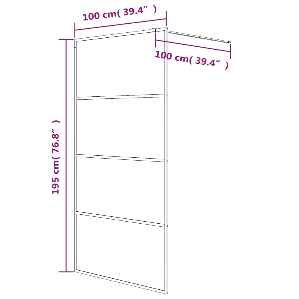 vidaXL Inloopdouchewand 100x195 cm mat ESG-glas zwart - Image 7
