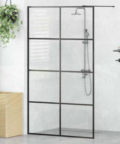 vidaXL Inloopdouchewand 115x195 cm ESG-glas transparant en zwart