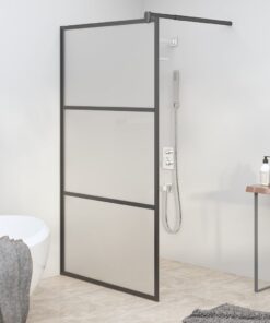 vidaXL Inloopdouchewand 115x195 cm mat ESG-glas zwart