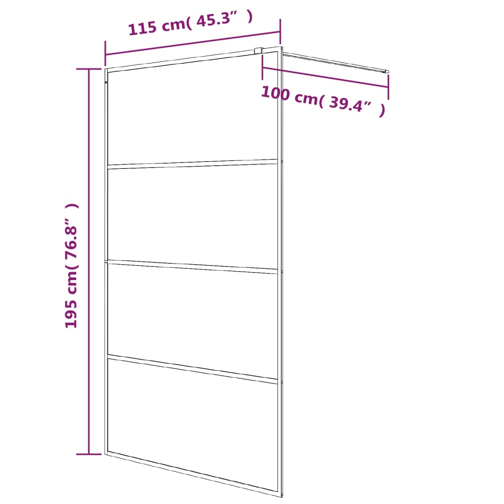 vidaXL Inloopdouchewand 115x195 cm mat ESG-glas zwart - Image 7