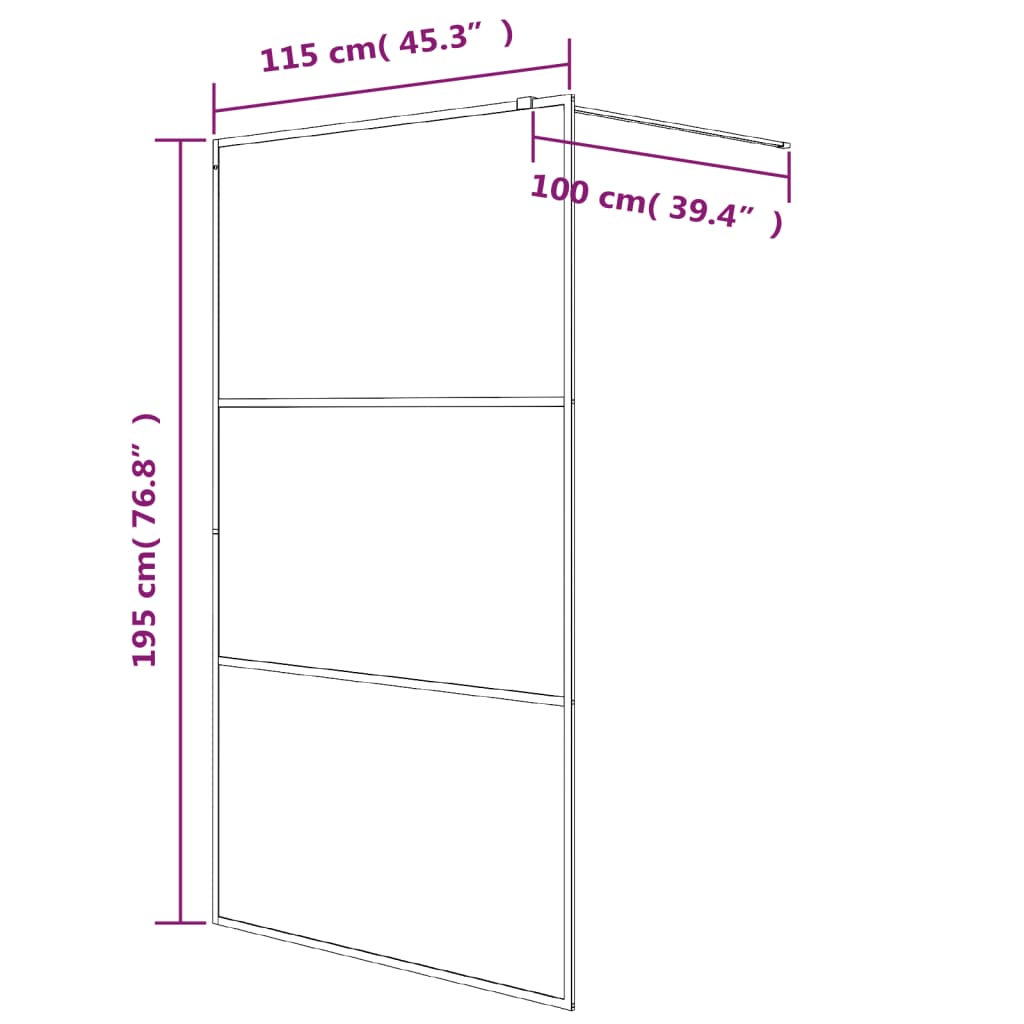 vidaXL Inloopdouchewand 115x195 cm transparant ESG-glas zwart - Afbeelding 7