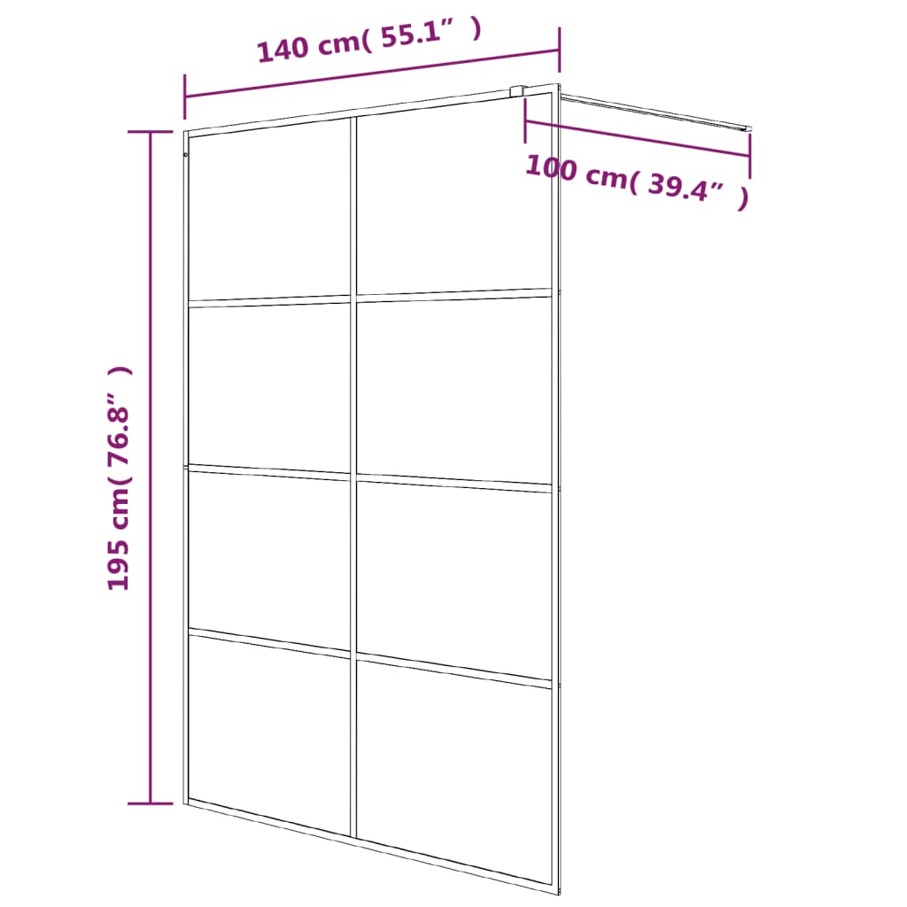 vidaXL Inloopdouchewand 140x195 cm mat ESG-glas zwart - Image 7
