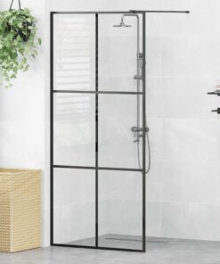 vidaXL Inloopdouchewand 90x195 cm ESG-glas transparant en zwart