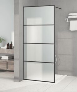 vidaXL Inloopdouchewand 90x195 cm mat ESG-glas zwart