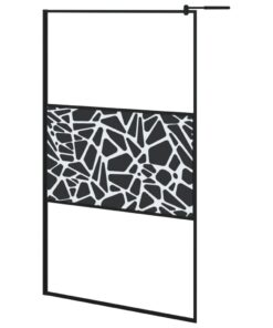 vidaXL Inloopdouchewand met stenenmotief 115x195 cm ESG-glas zwart