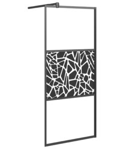 vidaXL Inloopdouchewand met stenenmotief 90x195 cm ESG-glas zwart
