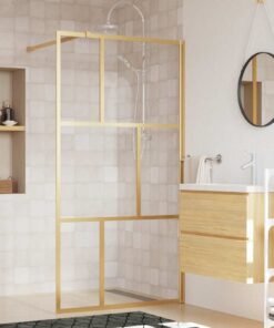 vidaXL Inloopdouchewand transparant 100x195 cm ESG-glas goudkleurig