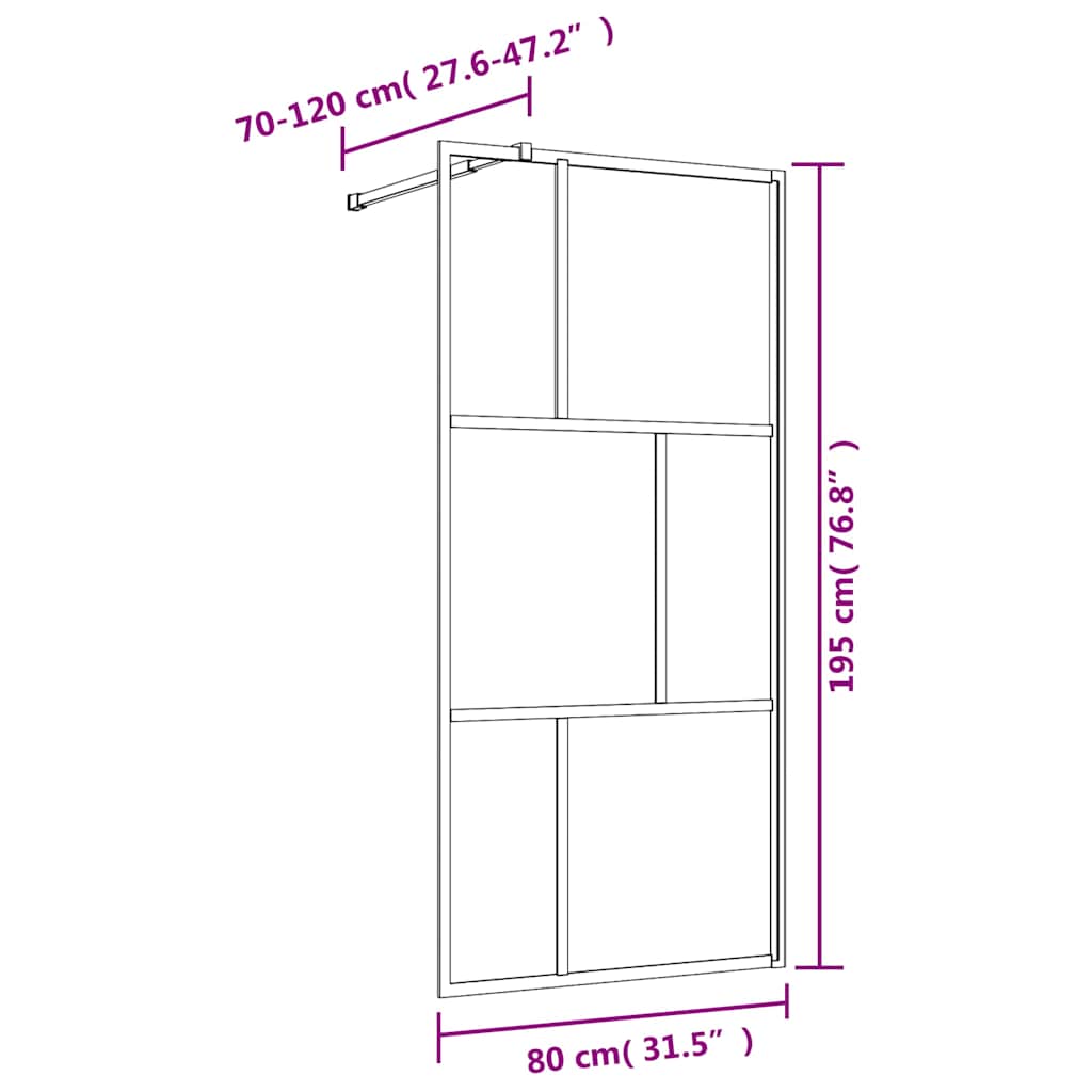 vidaXL Inloopdouchewand transparant 80x195 cm ESG-glas goudkleurig - Afbeelding 7