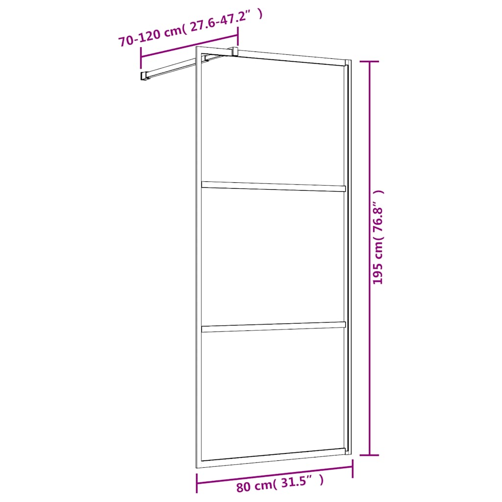 vidaXL Inloopdouchewand transparant 80x195 cm ESG-glas goudkleurig - Image 7