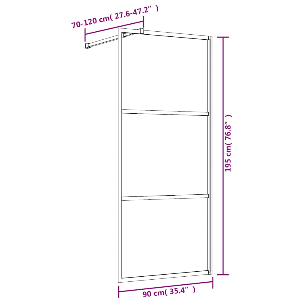vidaXL Inloopdouchewand transparant 90x195 cm ESG-glas goudkleurig - Image 7