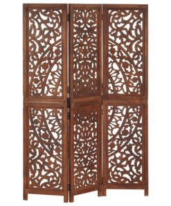 vidaXL Kamerscherm 3 panelen handgesneden 120x165 cm mangohout bruin