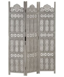 vidaXL Kamerscherm 3 panelen handgesneden 120x165 cm mangohout grijs