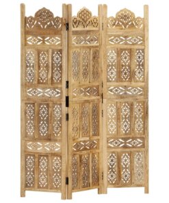 vidaXL Kamerscherm 3 panelen handgesneden 120x165 cm massief mangohout