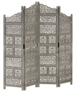 vidaXL Kamerscherm 4 panelen handgesneden 160x165 cm mangohout grijs