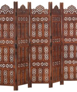 vidaXL Kamerscherm 5 panelen handgesneden 200x165 cm mangohout bruin