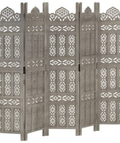 vidaXL Kamerscherm 5 panelen handgesneden 200x165 cm mangohout grijs