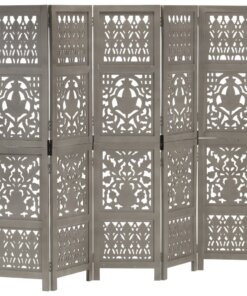 vidaXL Kamerscherm 5 panelen handgesneden 200x165 cm mangohout grijs