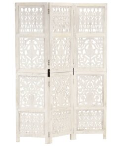 vidaXL Kamerscherm met 3 panelen handgesneden 120x165 cm mangohout wit