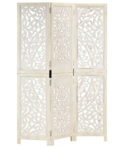 vidaXL Kamerscherm met 3 panelen handgesneden 120x165 cm mangohout wit