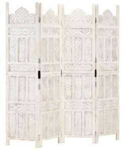 vidaXL Kamerscherm met 4 panelen handgesneden 160x165 cm mangohout wit