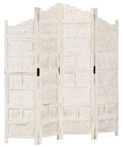 vidaXL Kamerscherm met 4 panelen handgesneden 160x165 cm mangohout wit
