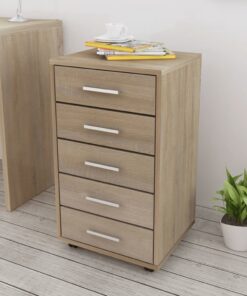 vidaXL Kantoor ladeblok op wielen 5 lades eiken