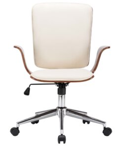 vidaXL Kantoorstoel draaibaar kunstleer en gebogen hout crème