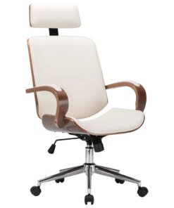 vidaXL Kantoorstoel draaibaar met hoofdsteun kunstleer en hout crème