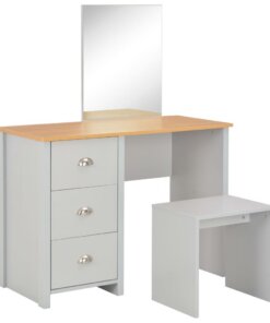 vidaXL Kaptafel met spiegel en krukje 104x45x131 cm grijs