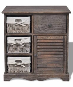vidaXL Kast met links 3 weefmanden hout bruin