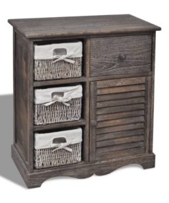 vidaXL Kast met links 3 weefmanden hout bruin