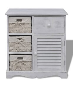 vidaXL Kast met links 3 weefmanden hout wit