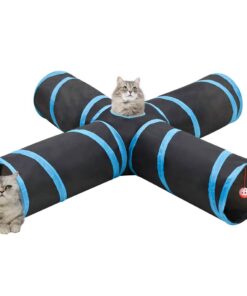 vidaXL Kattentunnel 4-voudig 132 cm polyester zwart en blauw