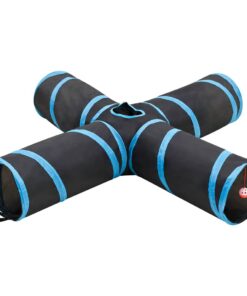vidaXL Kattentunnel 4-voudig 132 cm polyester zwart en blauw