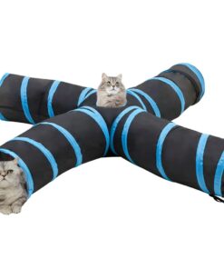 vidaXL Kattentunnel 4-voudig 25 cm polyester zwart en blauw